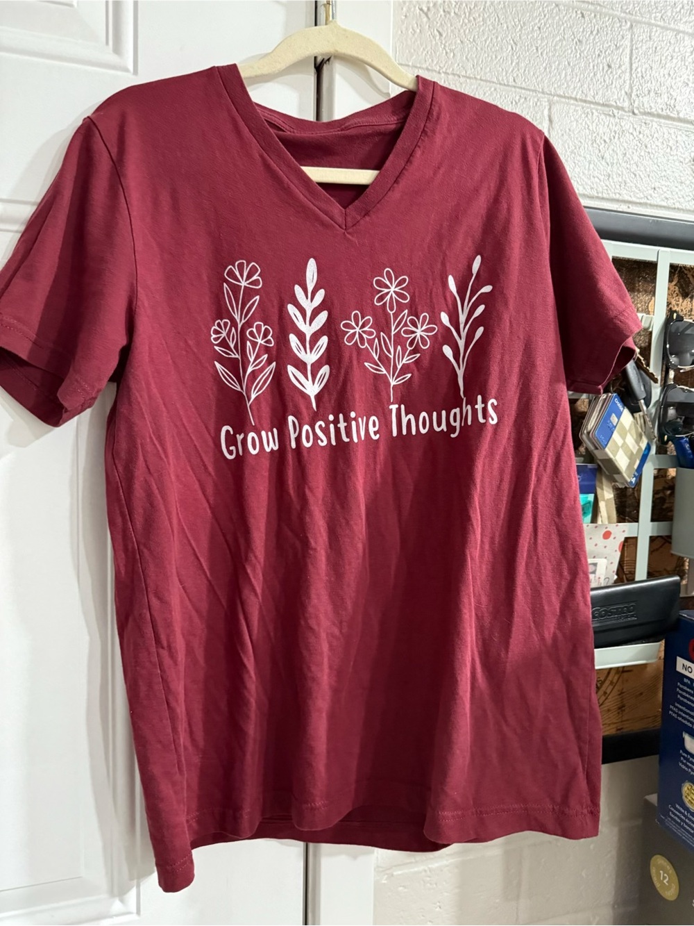 Banner Health - Women’s V-Neck Tee "Grow Positive Thoughts" - Burgundy
